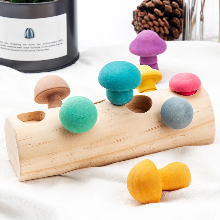 Wooden mushroom picking game
