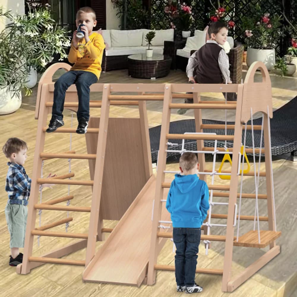 Seven-in-one wooden jungle gym